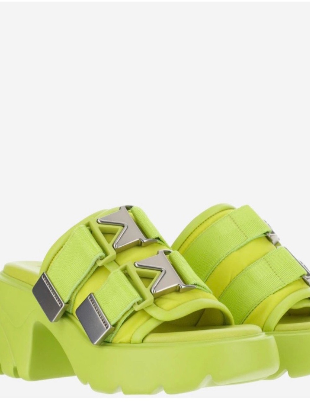 Bottega Veneta Neon Lime Slide Sandals with Buckle Straps